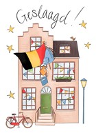 Man hangt de Belgische vlag aan de gevel van zijn huis